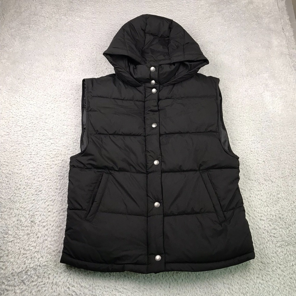 American Eagle Puffer Vest Adult S Black Oversized Snap Up Insulated Hooded NEW